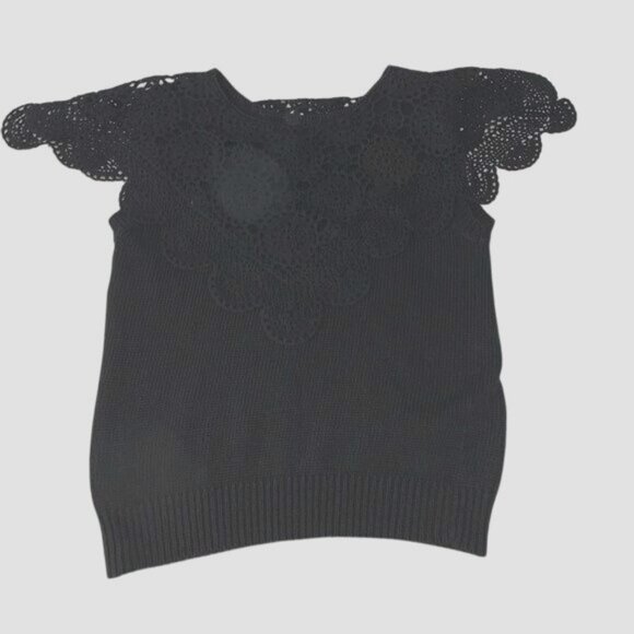 Black Sleeveless Sweater With Crochet Lace Detail Memphis Jones Womens Medium - Picture 4 of 6